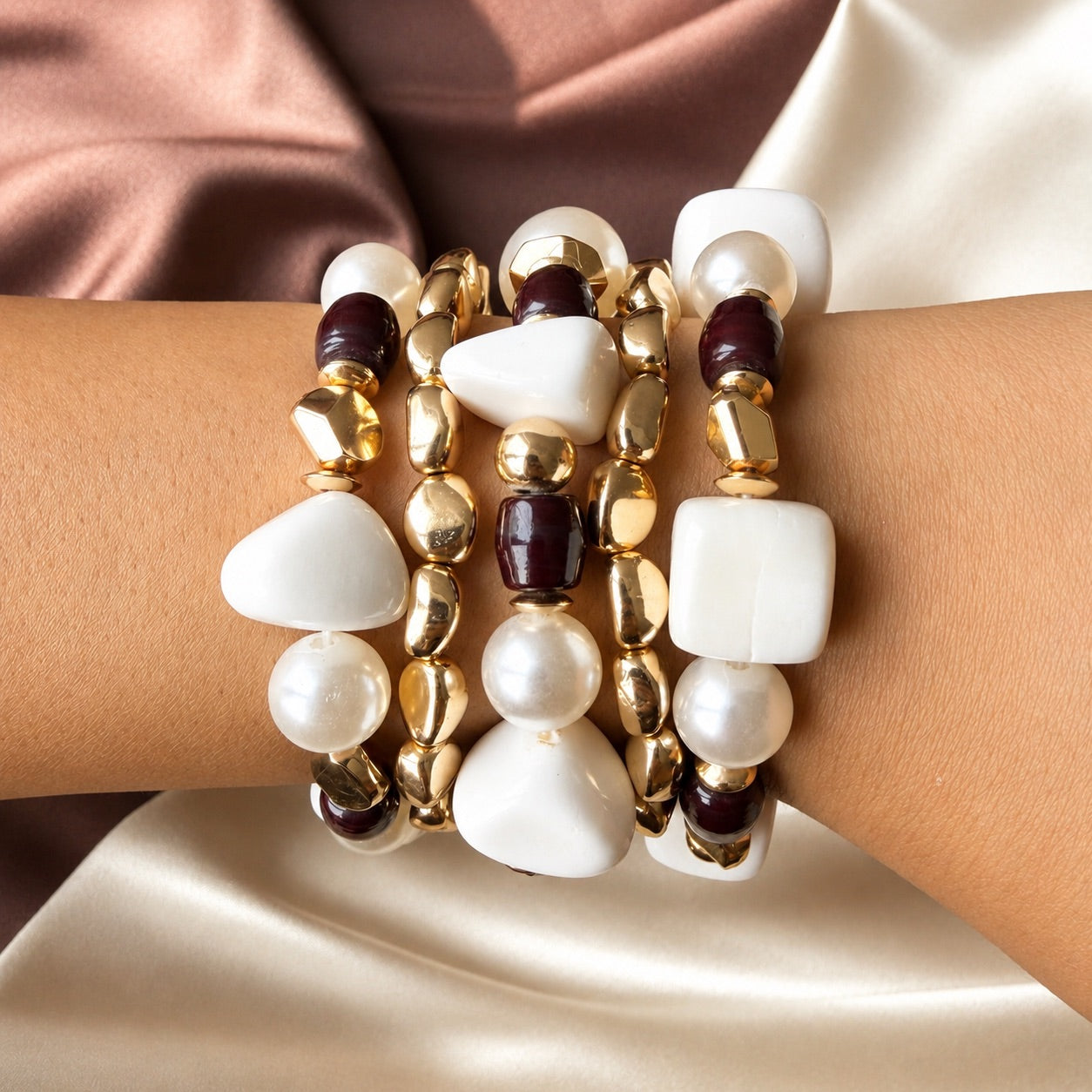 TFC White & Wine Gold Plated Bracelet (set of 5)