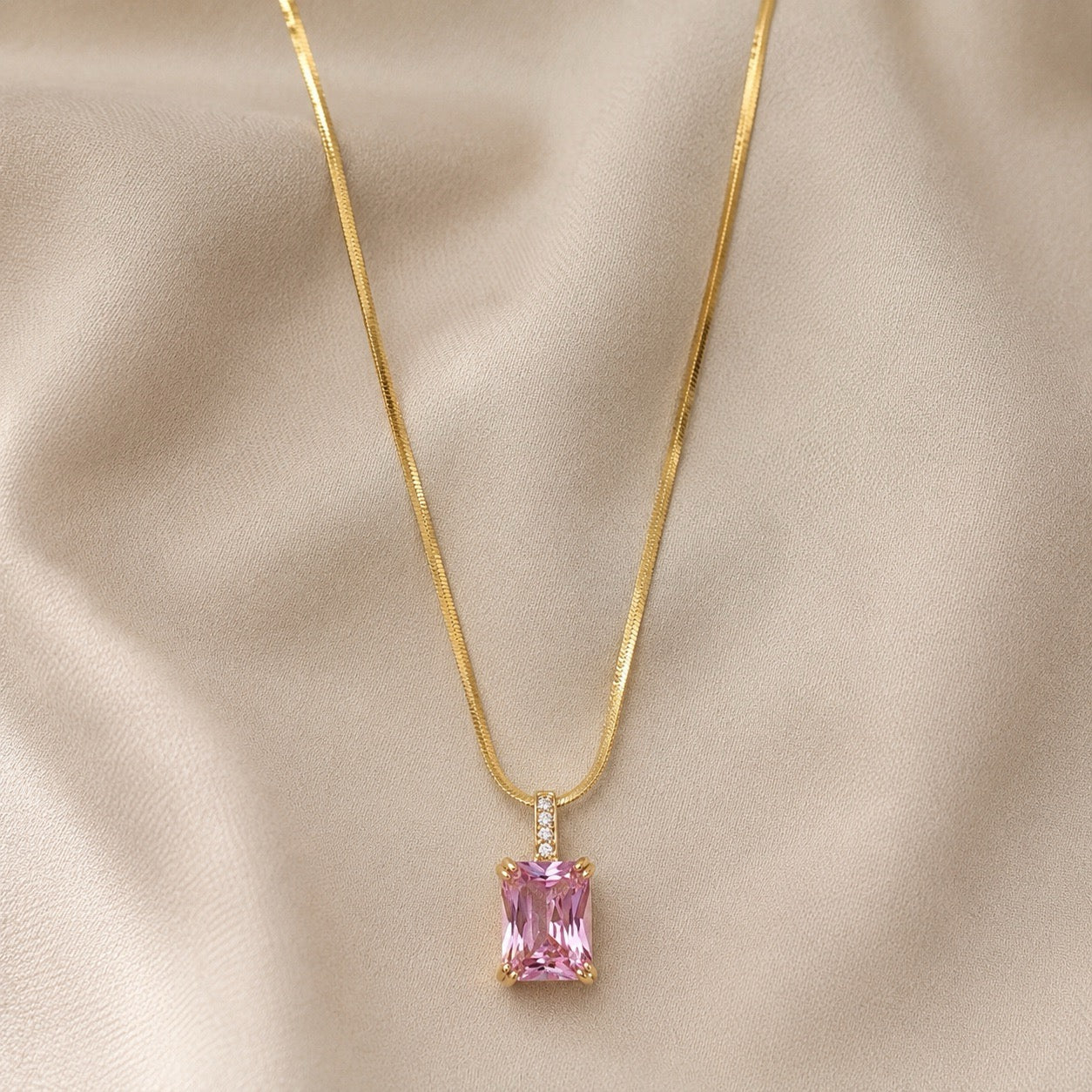 TFC Pink Recto Gold Plated Pendant Necklace