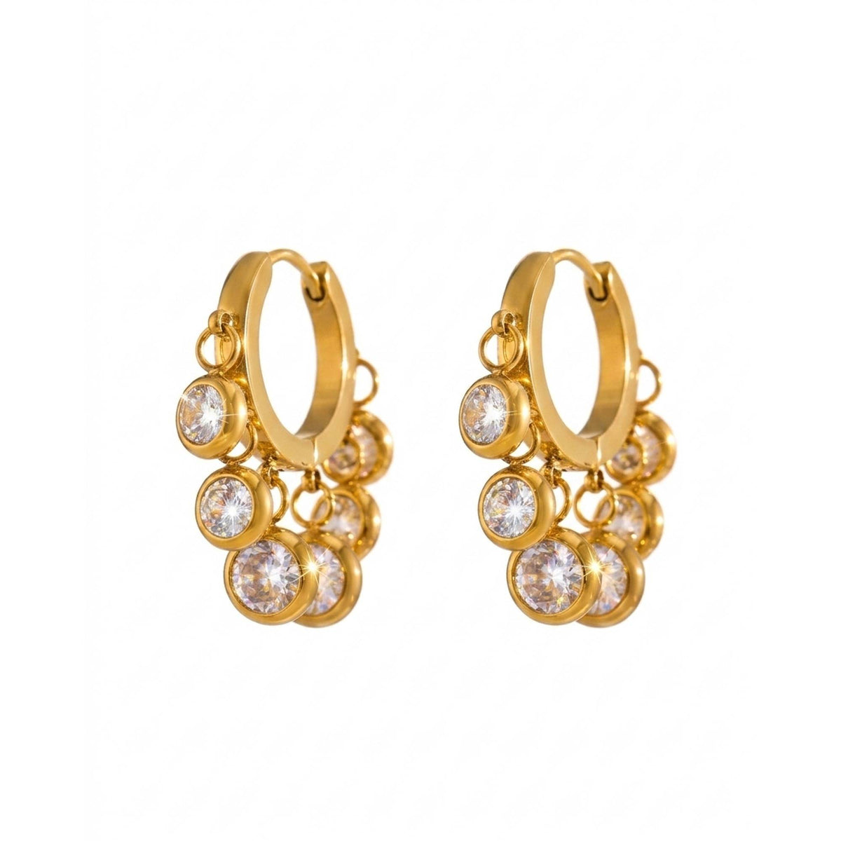 TFC Round Diamond Gold Plated Dangler Earrings