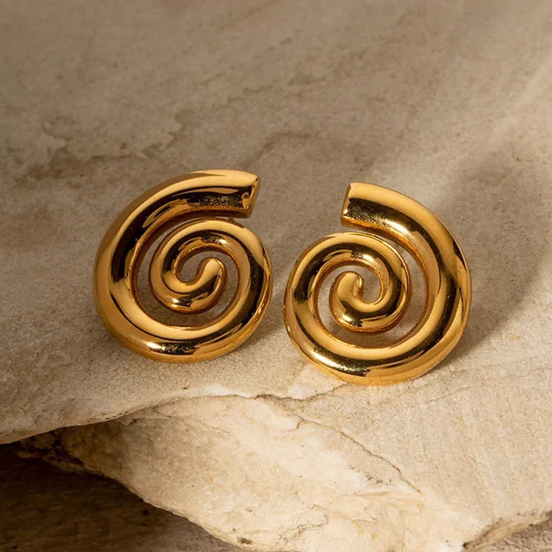 TFC Fossil Shape Gold Plated Stud Earrings