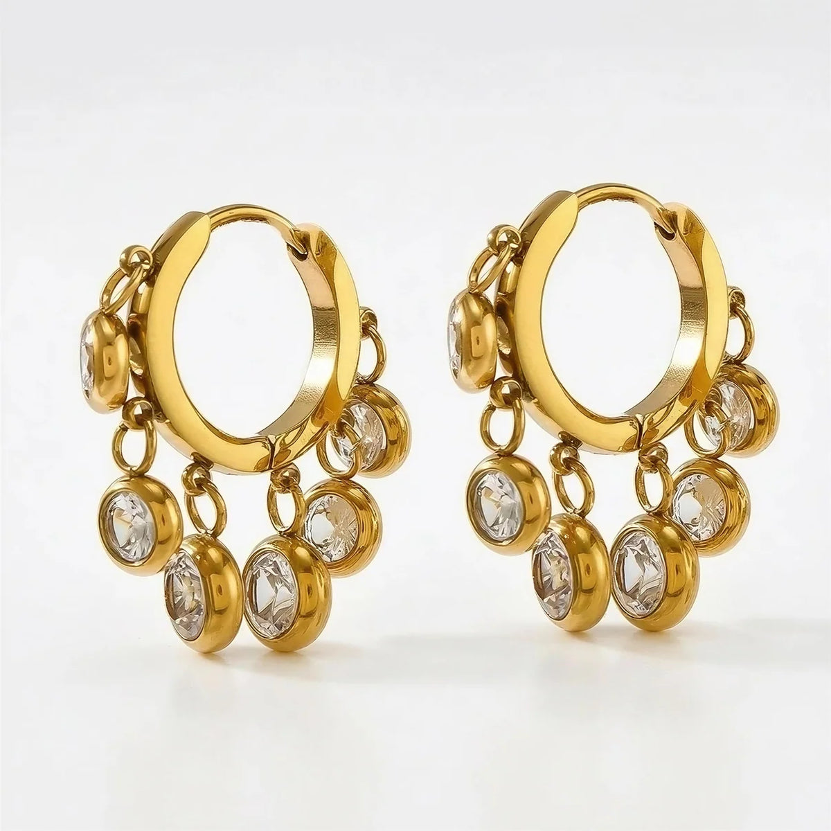 TFC Round Diamond Gold Plated Dangler Earrings