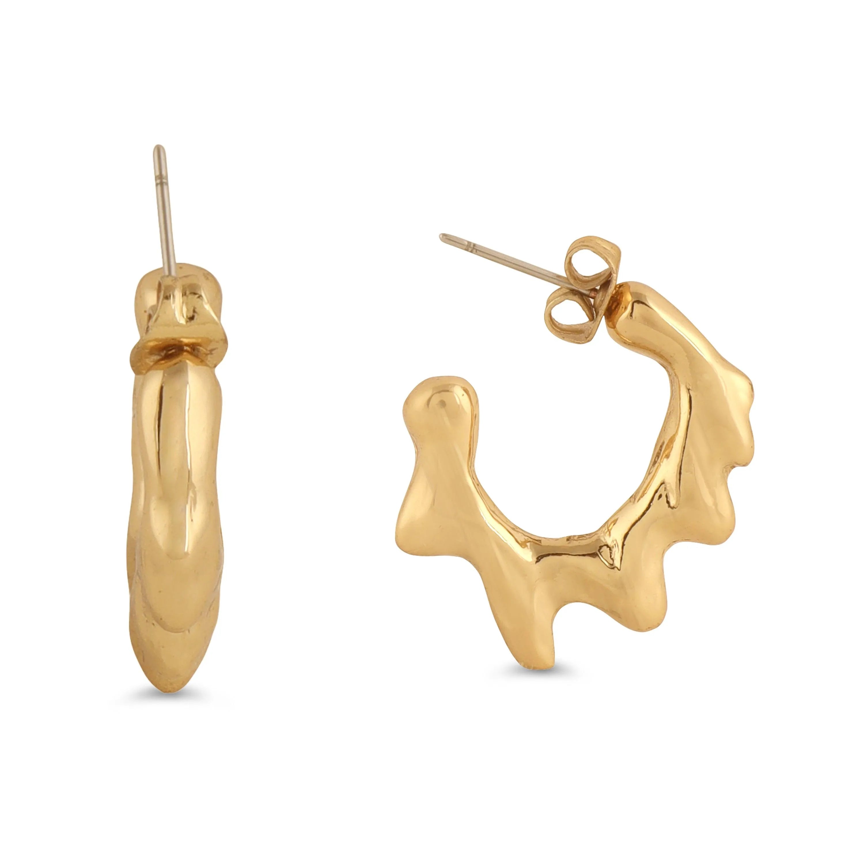 TFC Melted Ice Gold Plated Hoop Earrings-Discover daily wear gold earrings including stud earrings, hoop earrings, and pearl earrings, perfect as earrings for women and earrings for girls.Find the cheapest fashion jewellery which is anti-tarnish only at The Fun company.