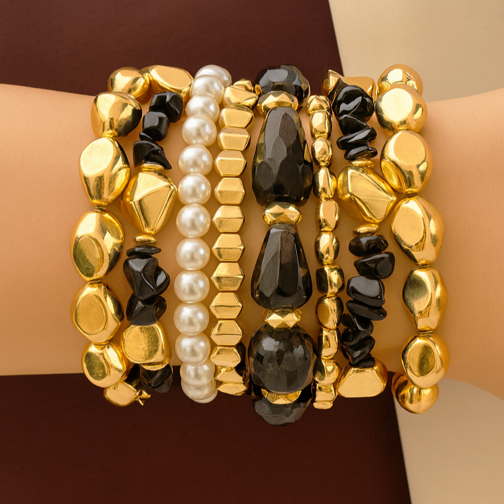 TFC Black Charm Gold Plated Bracelet (set of 8)