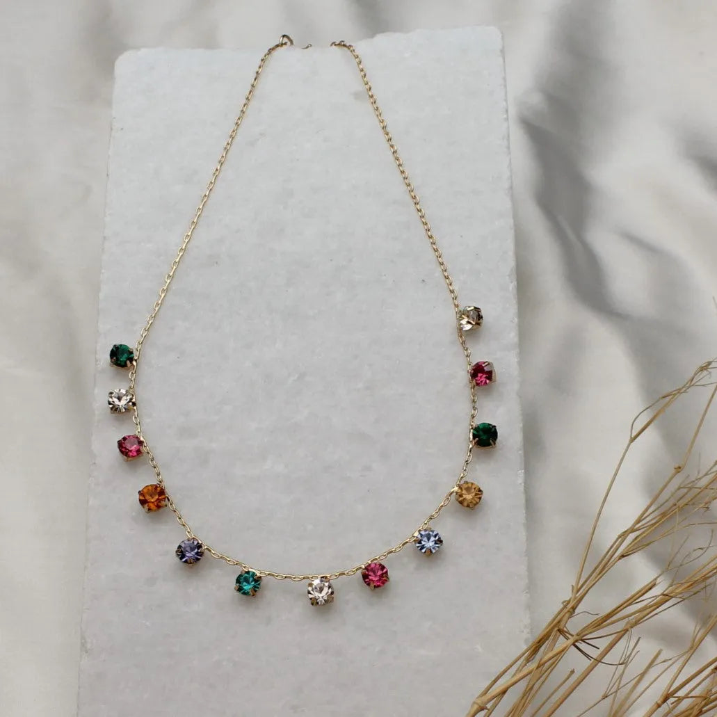 TFC Round Multi-Color Gold Plated Dainty Necklace