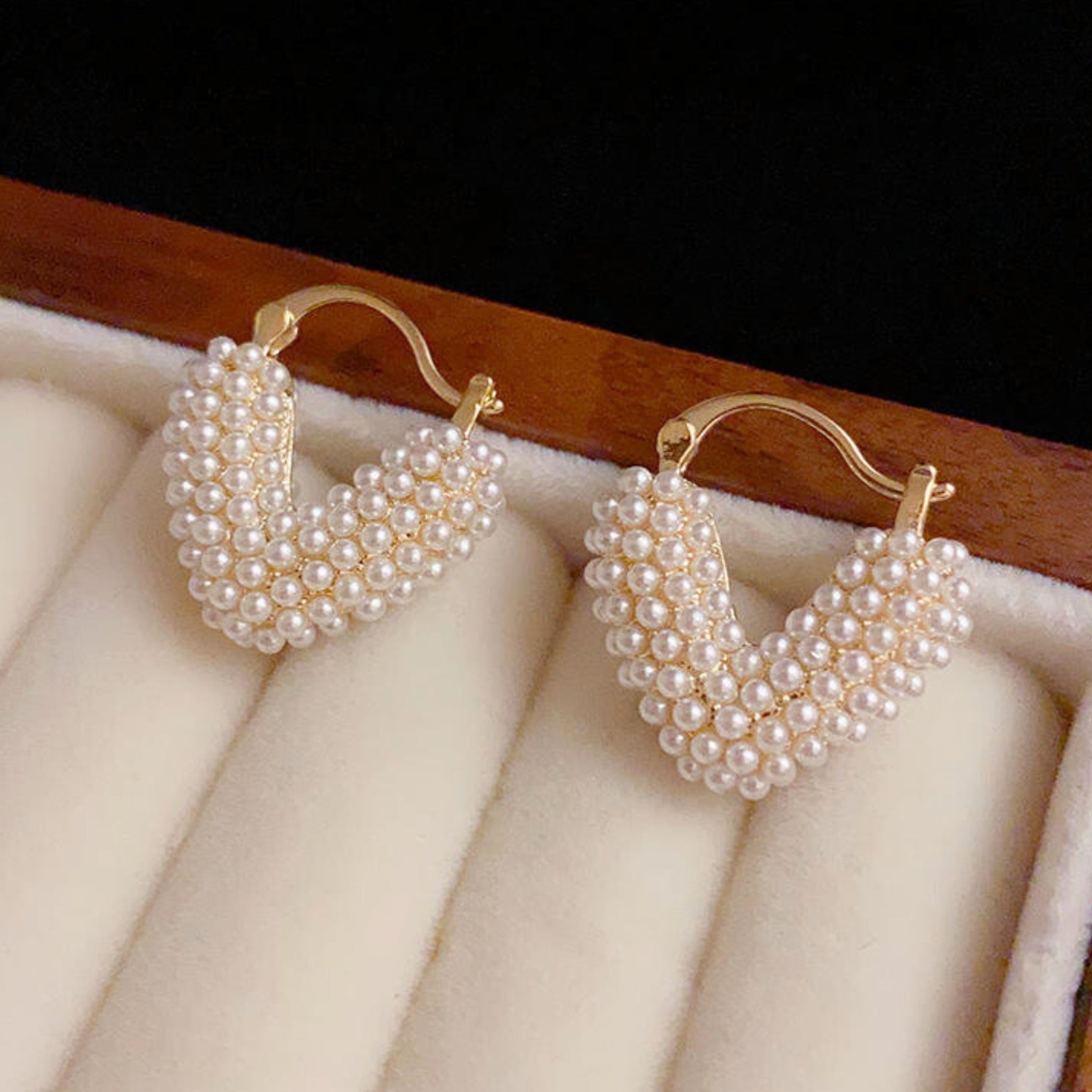 TFC Pearl Heart Gold Plated Hoop Earrings