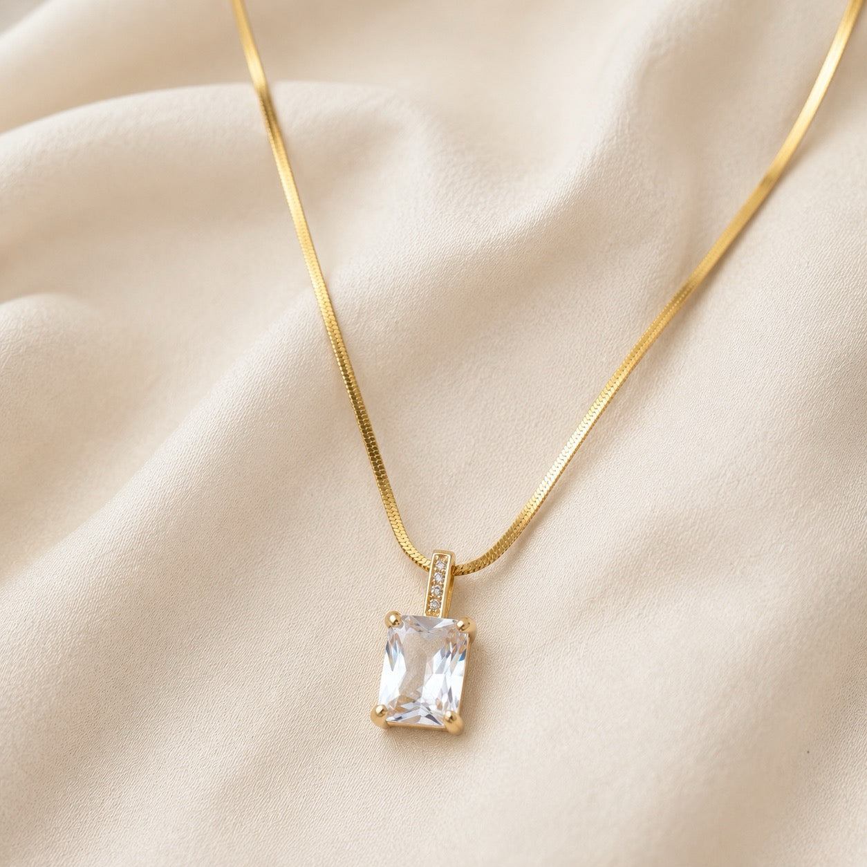 TFC Crystal Recto Gold Plated Pendant Necklace