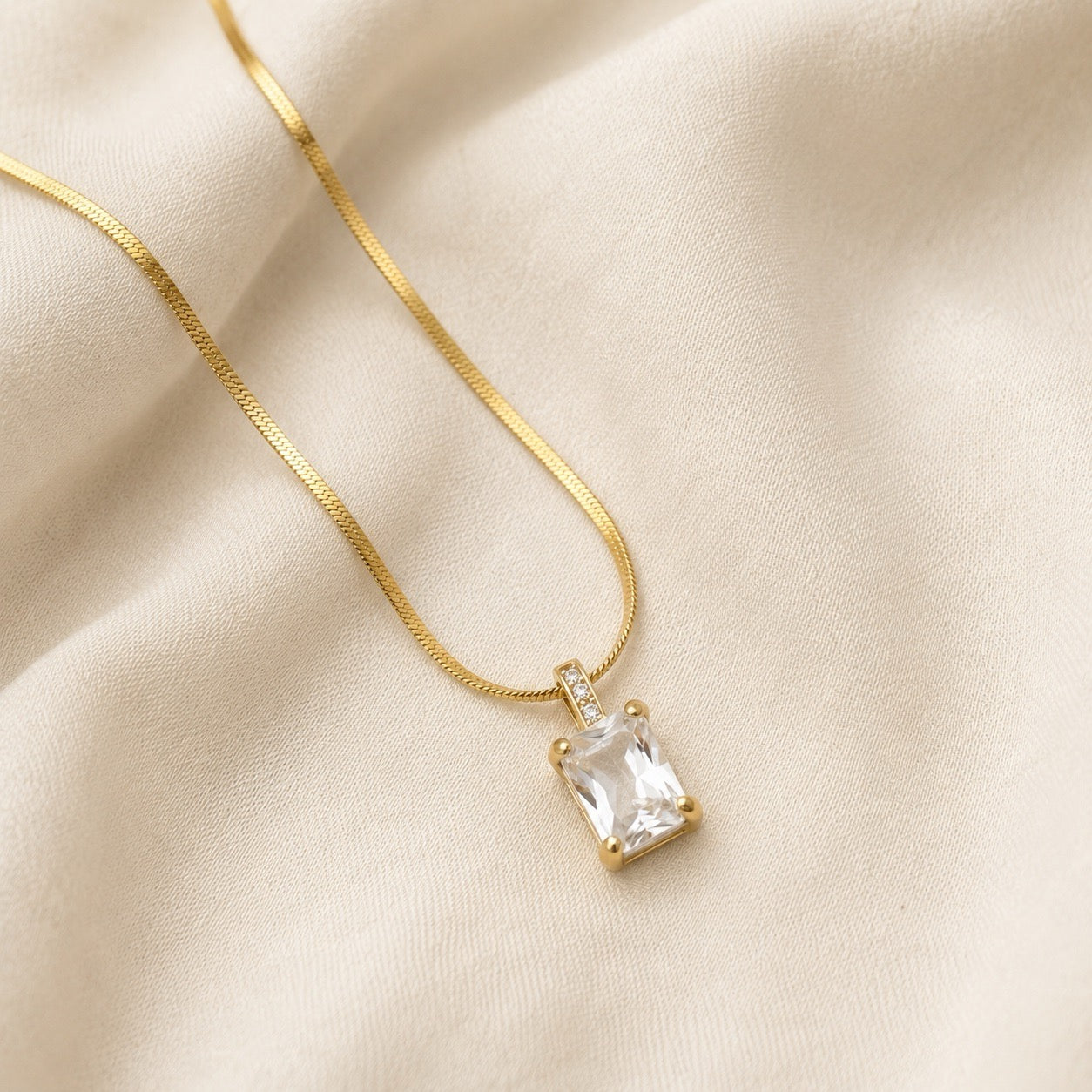 TFC Crystal Recto Gold Plated Pendant Necklace