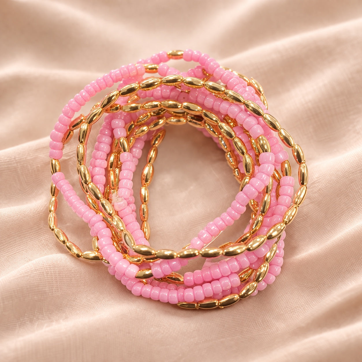TFC Pink Soft Beads Gold Plated Bracelet
