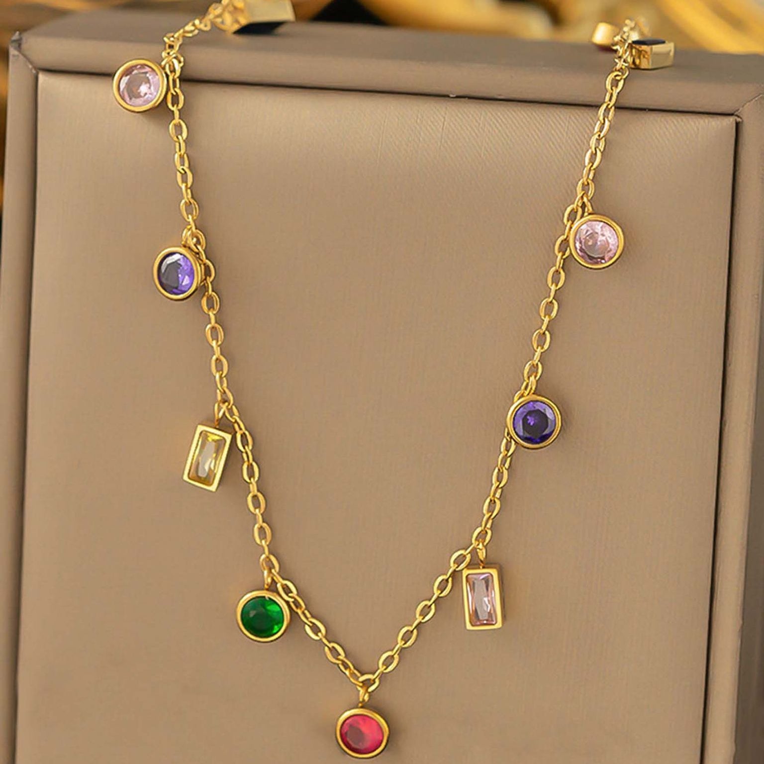 TFC Multi Shape Stone Gold Plated Necklace