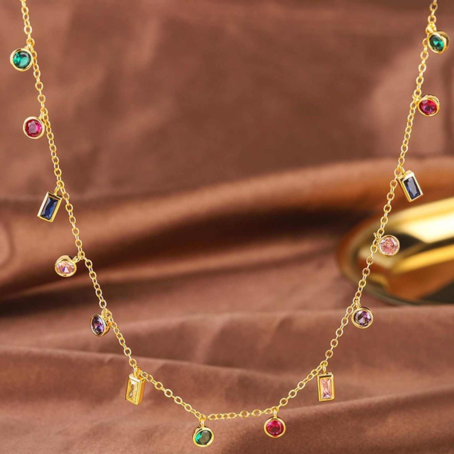 TFC Multi Shape Stone Gold Plated Necklace