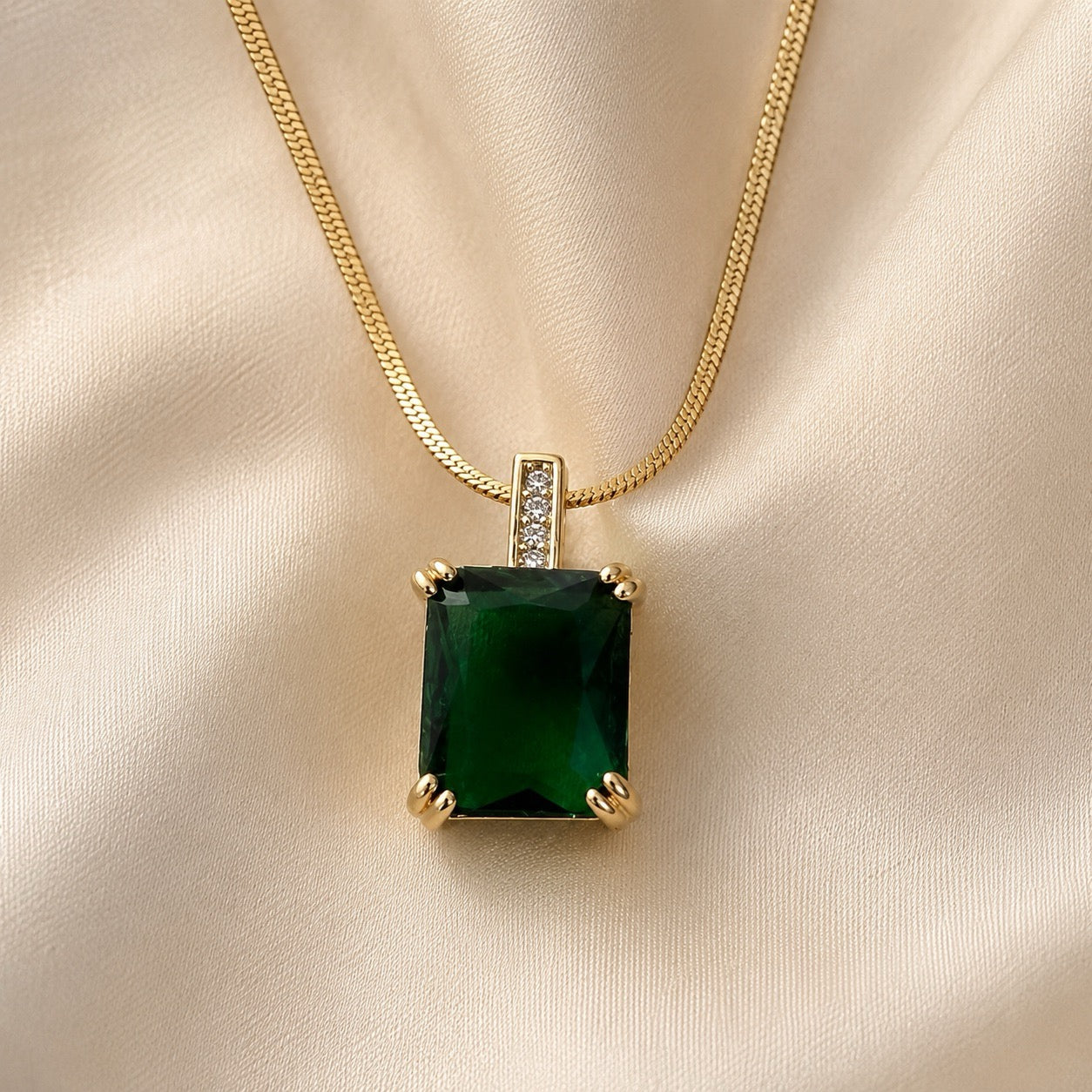 TFC Green Recto Gold Plated Pendant Necklace