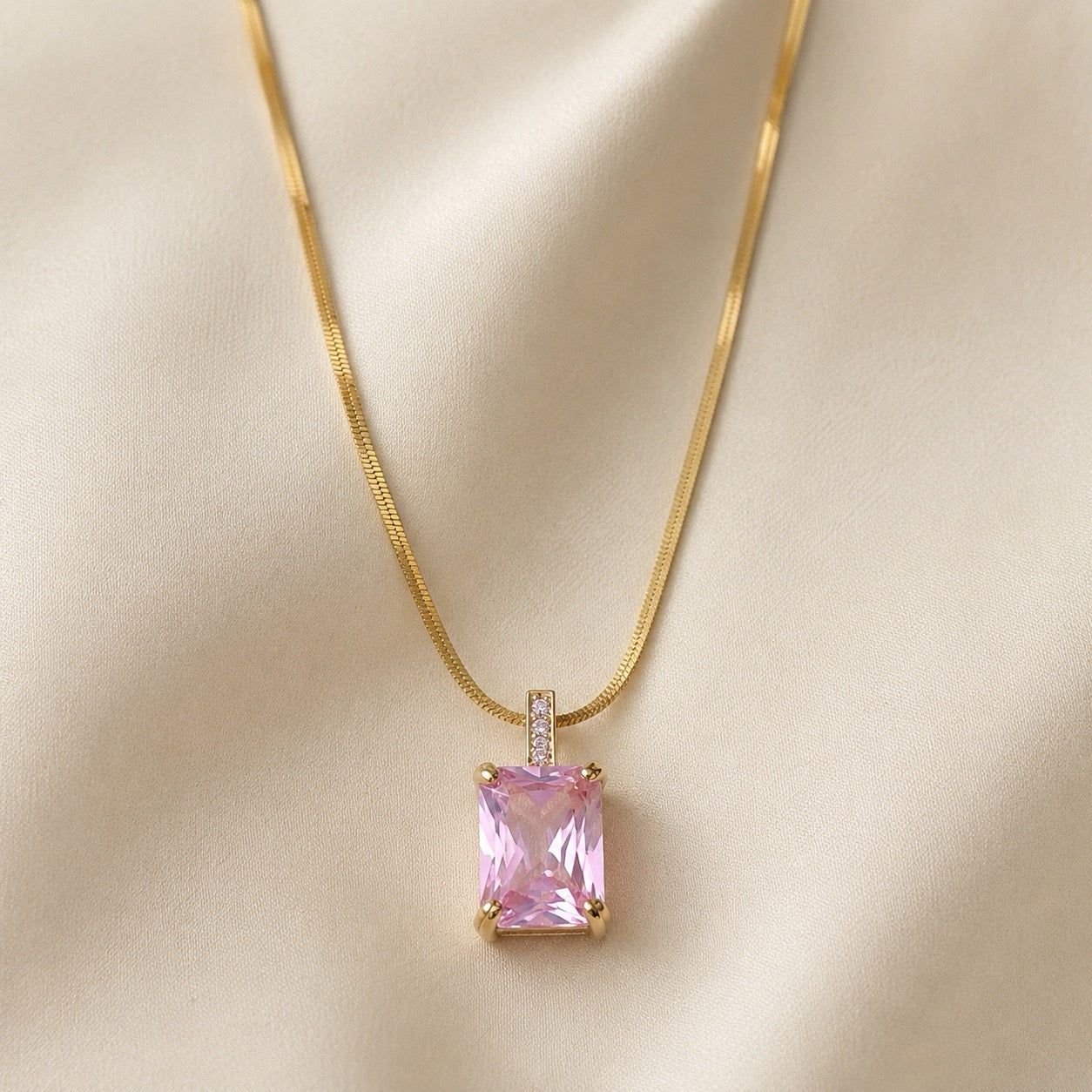 TFC Pink Recto Gold Plated Pendant Necklace