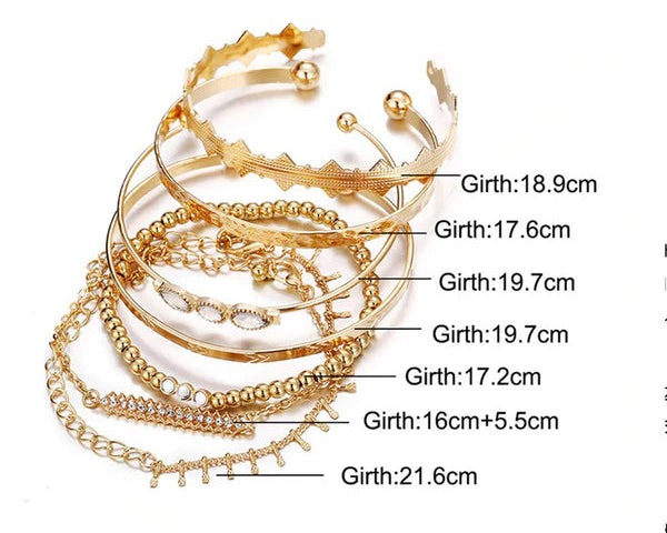 TFC Boho Style Gold Plated Bracelets (Set of 7)