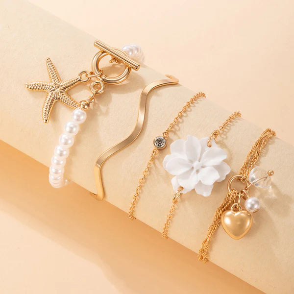 TFC Star & Flower Gold Plated Bracelet (set of 5)