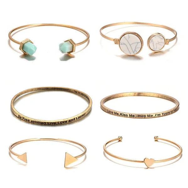 TFC Love Message Marble Stone Gold Plated Bracelet (Set of 6)