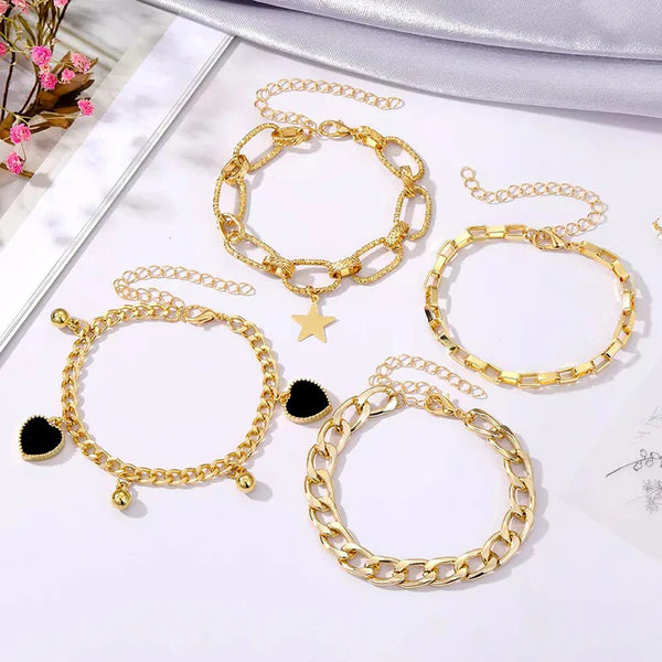 TFC Gold Plated Heart-Star Contemporary Bracelet (SET of 4)