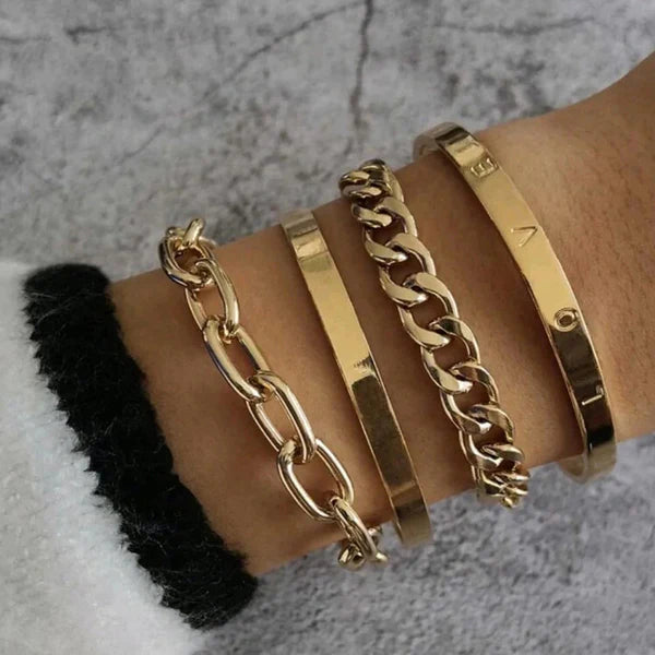 TFC Gold Set of 4 "Love" Contemporary Bracelet Set