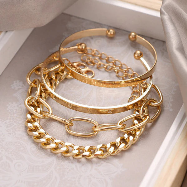 TFC Gold Set of 4 "Love" Contemporary Bracelet Set