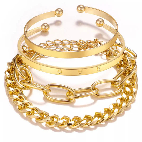 TFC Gold Set of 4 "Love" Contemporary Bracelet Set