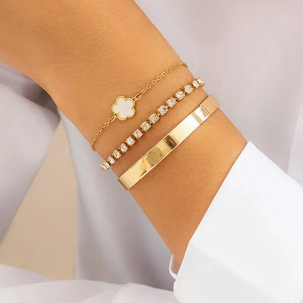 TFC White Clover Set Gold Plated Bracelet (set of 3)