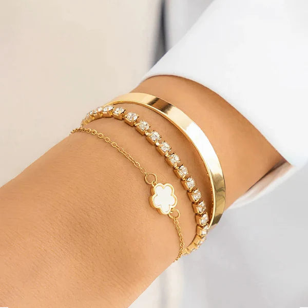 TFC White Clover Set Gold Plated Bracelet (set of 3)