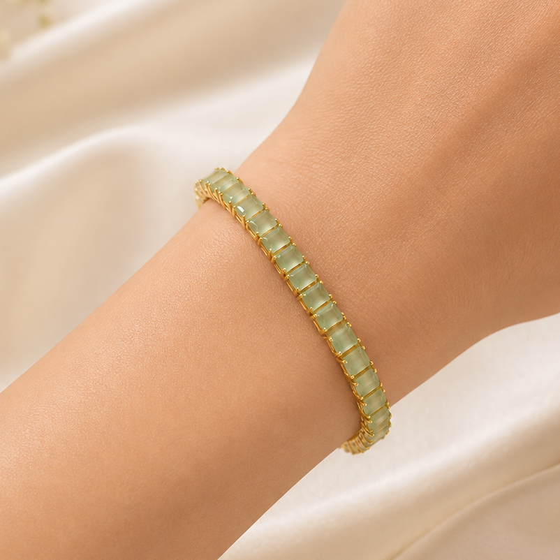 TFC Size 2.2 Gold Plated Green Pastel Tennis Bracelet