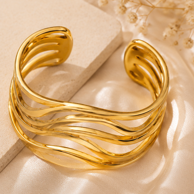 TFC Adjustable Beach Bloom Gold Plated Cuff Bracelet