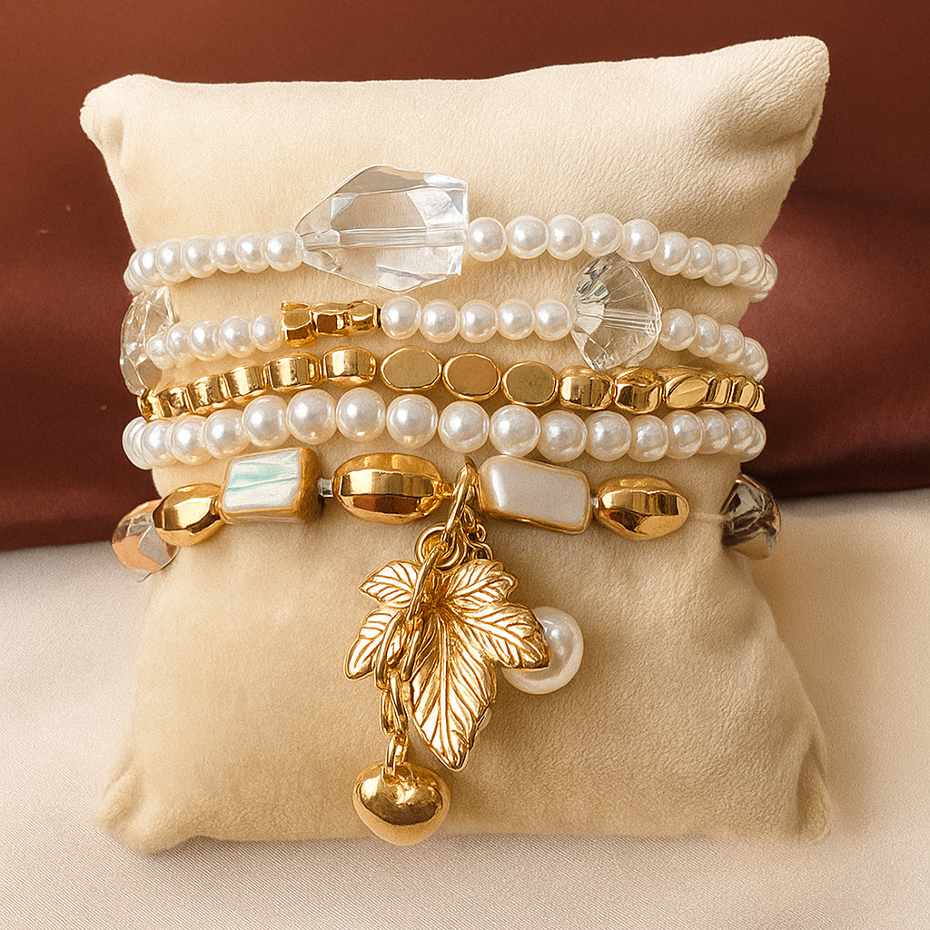 TFC Snowy Bead Gold Plated Bracelet (set of 5)