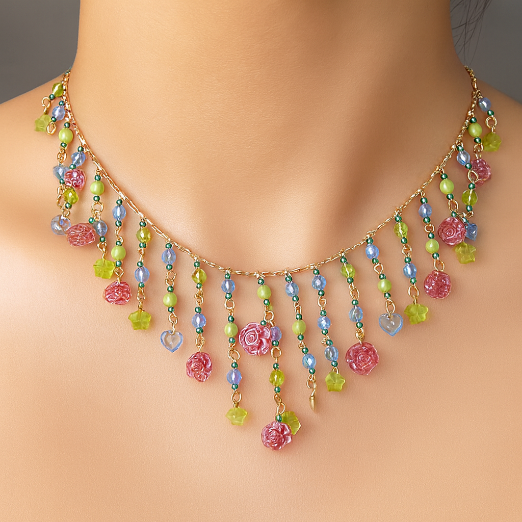 TFC Bridgerton Multi Color Statement Gold Plated Necklace