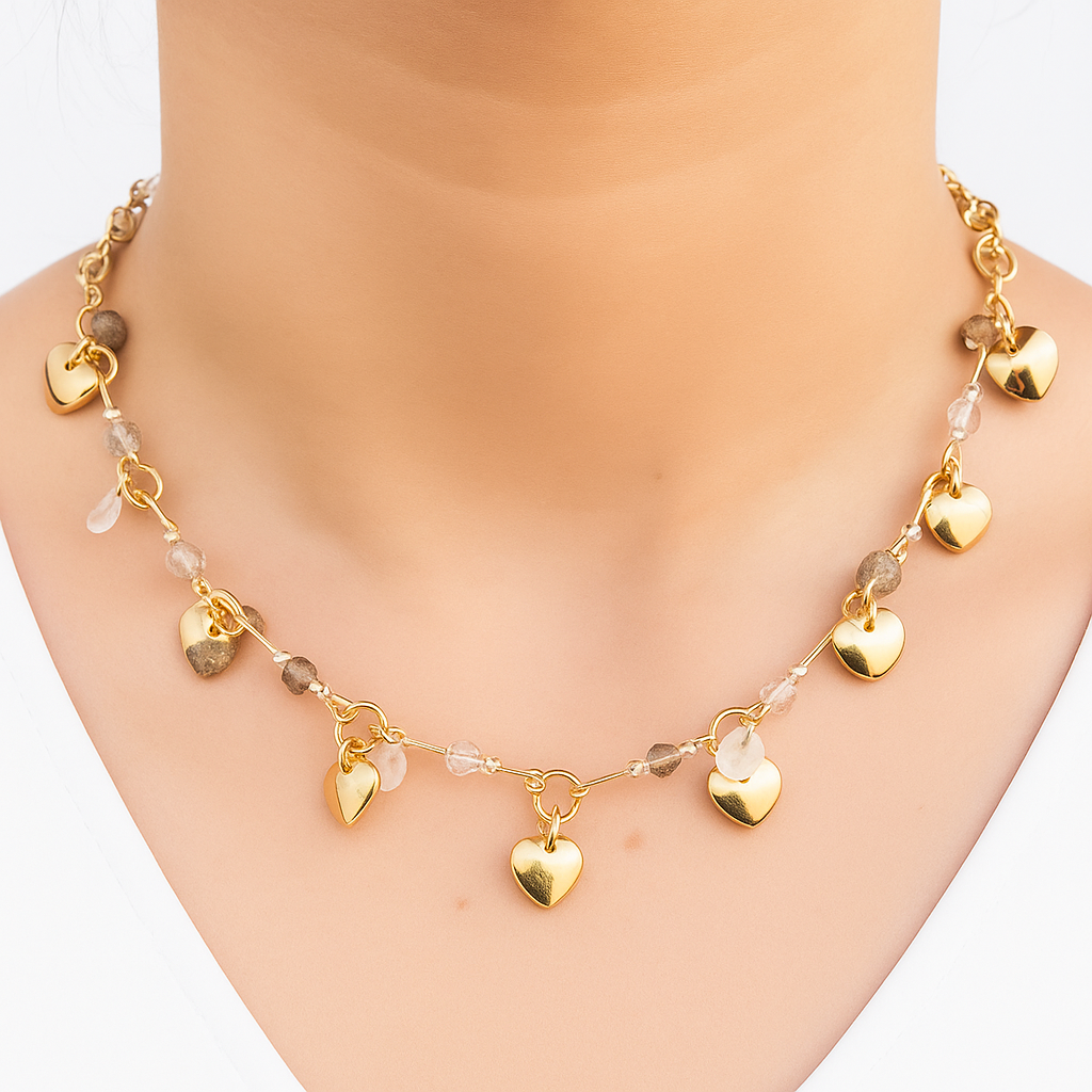 TFC Multi Heart Charm Gold Plated Layered Necklace