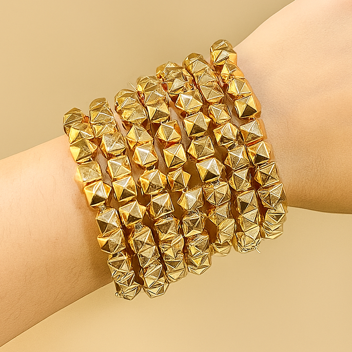 TFC Cube Bead Gold Plated Bracelet (set of 7)