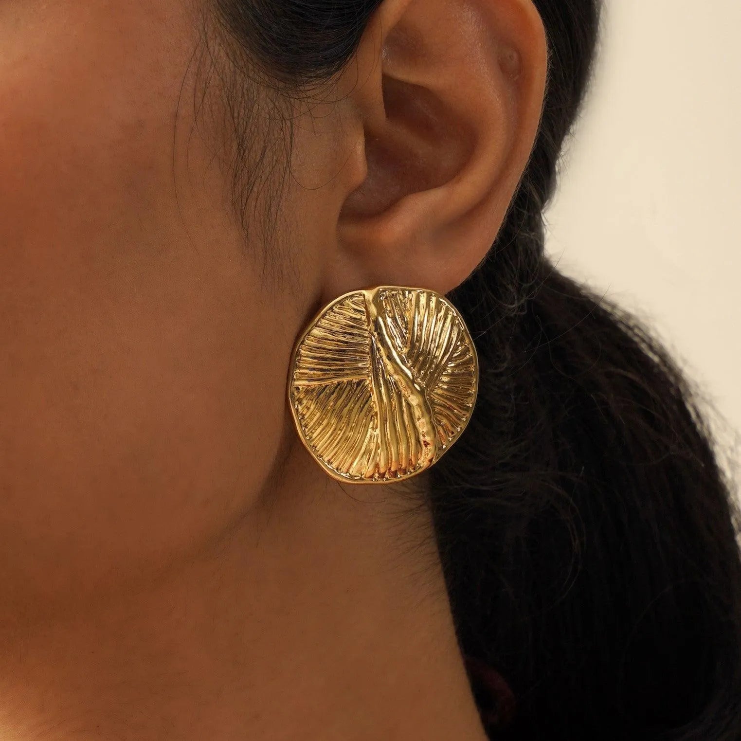TFC Roundy Round Gold Plated Stud Earrings - Main Image