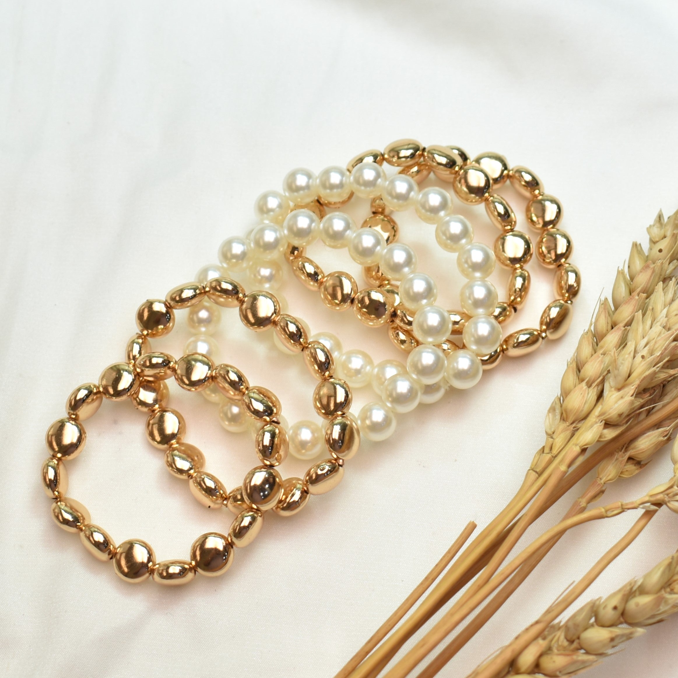 TFC Pearl Poppy Gold Plated Stacked Bracelet (set of 6)