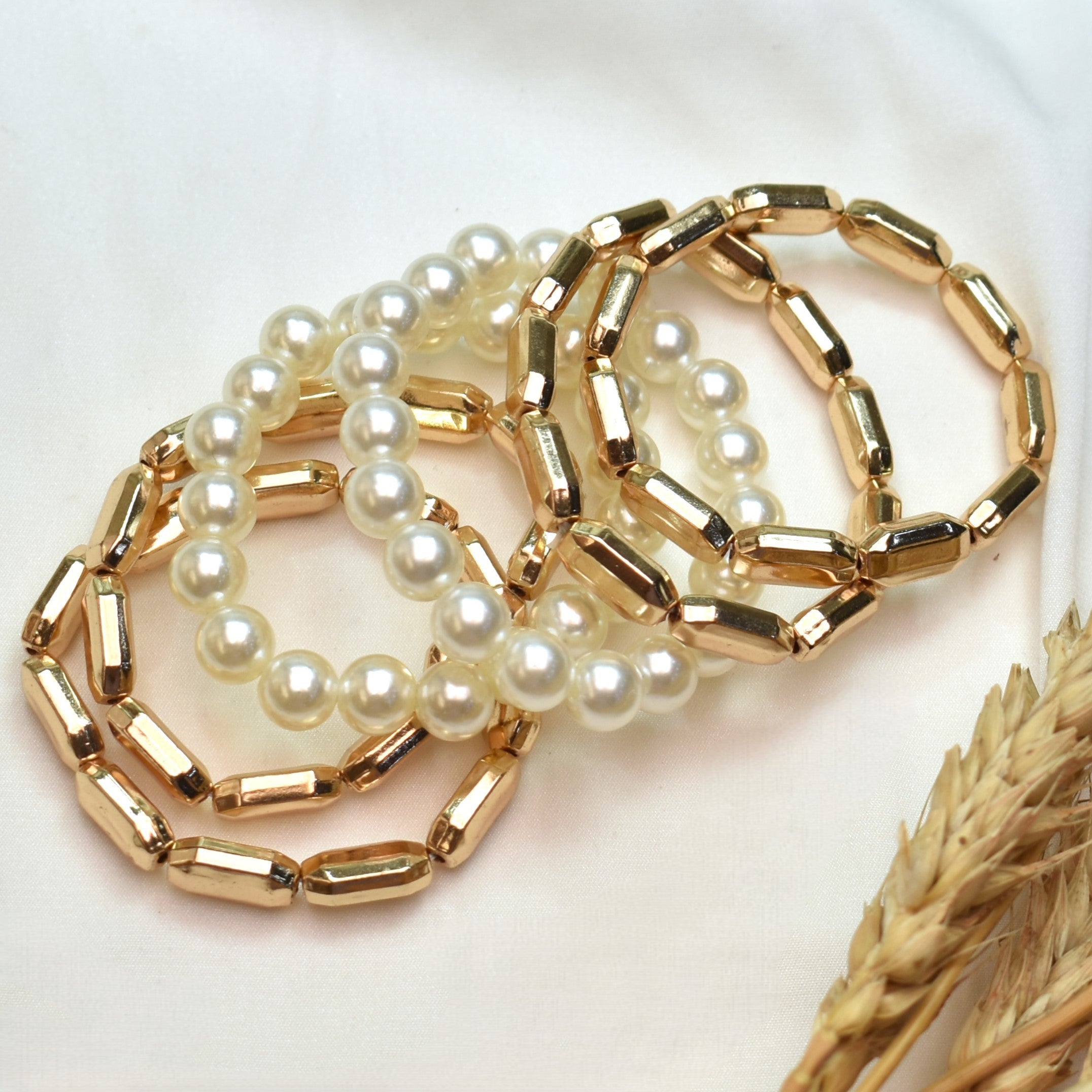 TFC Pearly Combo Gold Plated Stacked Bracelet ( set of 6)