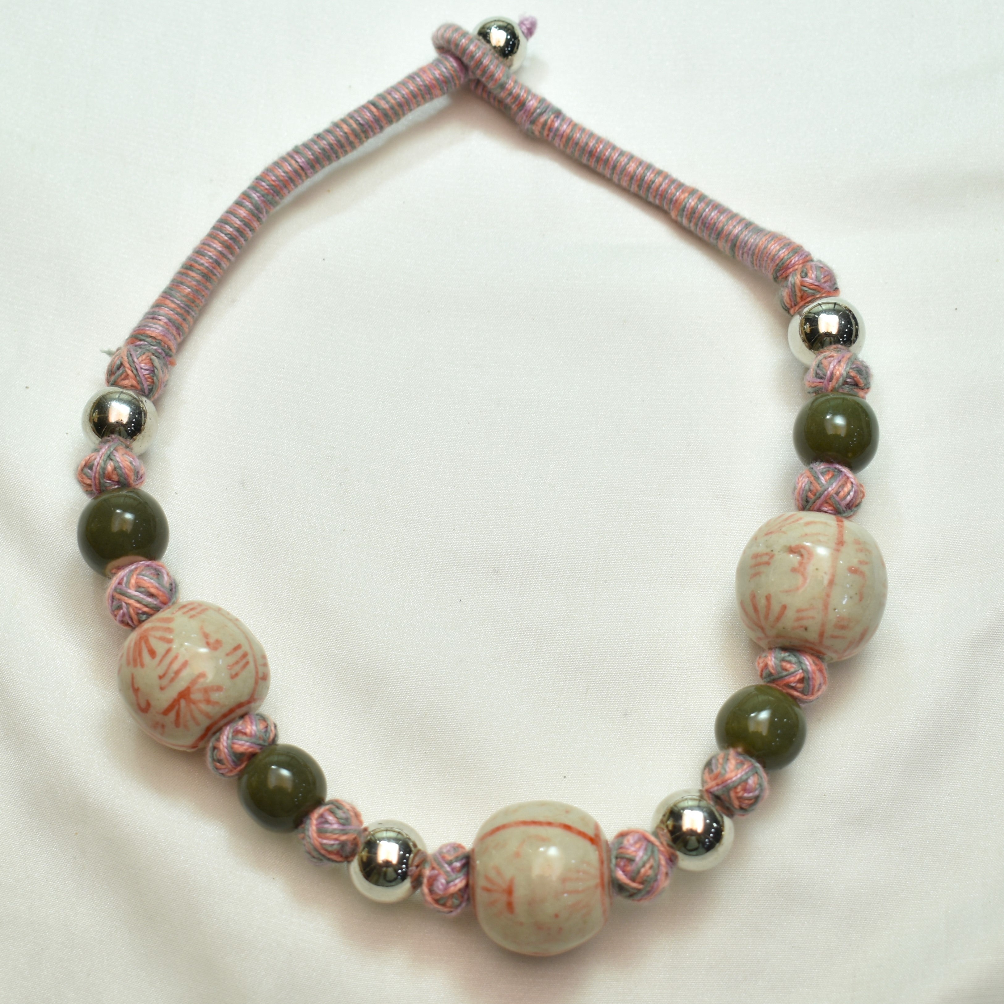 TFC Patwa Art Necklace With Peach Thread And Mix Beads