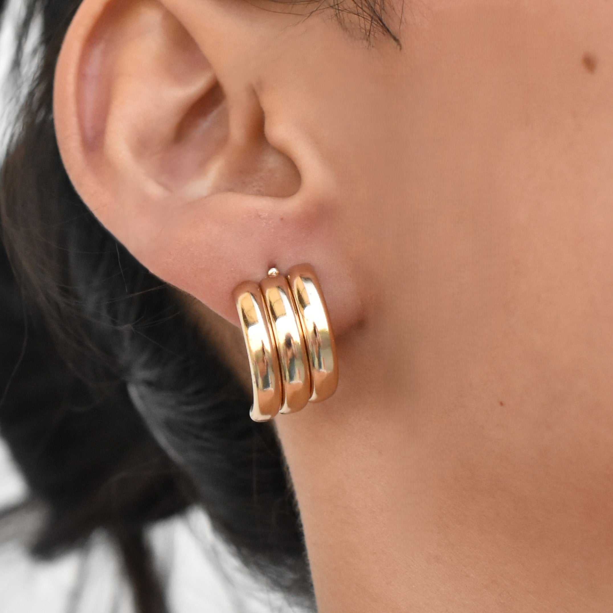 TFC Half Moon Trio Gold Plated Stud Earrings