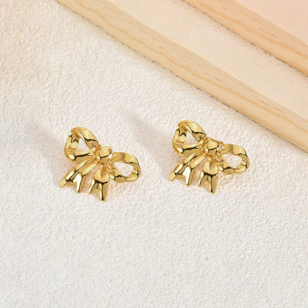 TFC Cherry Bow Gold Plated Stud Earrings