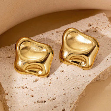 TFC Irregular Square Cut Stud Gold Plated Earring