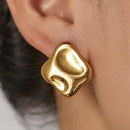 TFC Irregular Square Cut Stud Gold Plated Earring