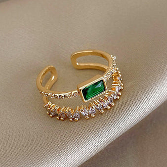 TFC Double Green Emerald Gold Plated Adjustable Ring