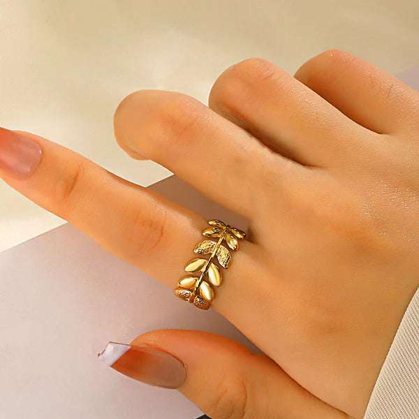 TFC Curve Leaf Gold Plated Adjustable Ring