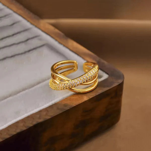 TFC Cross Stones Gold Plated Adjustable Ring