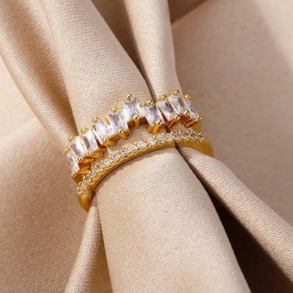 TFC White Stone Crown Adjustable Gold Plated Ring