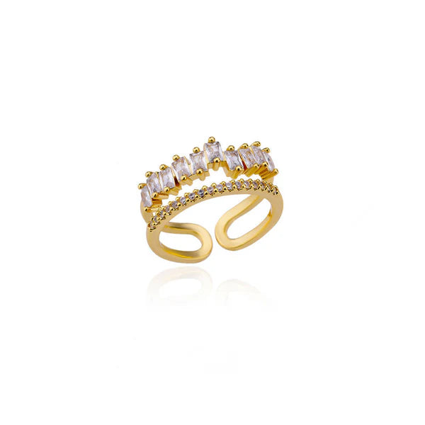 TFC White Stone Crown Adjustable Gold Plated Ring