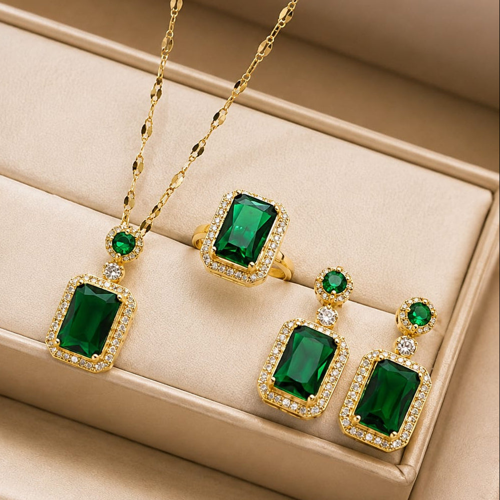 TFC Emerald Stone Gold Plated Combo Set