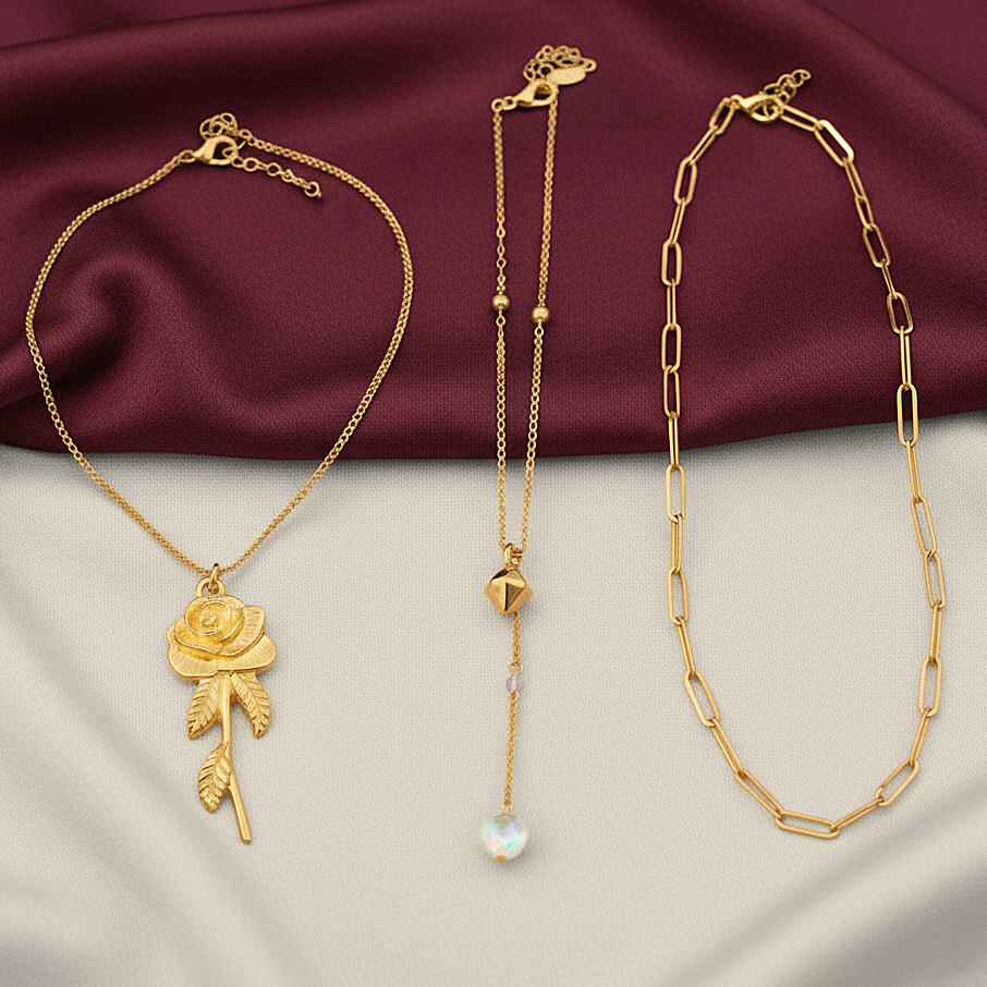 TFC Lovely Gold Plated Combo Set (3 Necklace)
