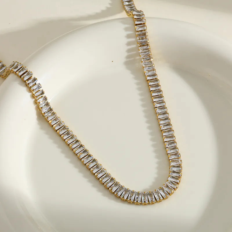 TFC 36cm Baguette White Stone Gold Plated Chain Necklace