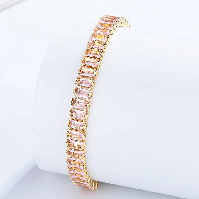 TFC Length 16cm Pink Mini Stone Gold Plated Chain Bracelet