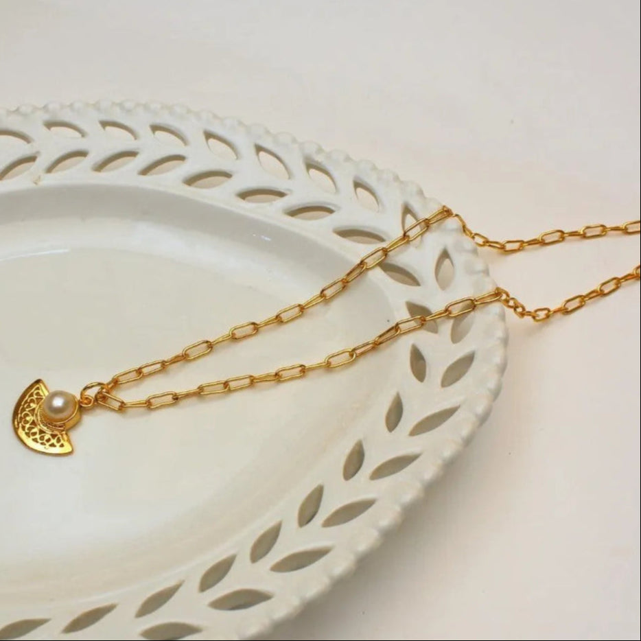 TFC Pearl Moon Gold Plated Pendant Necklace