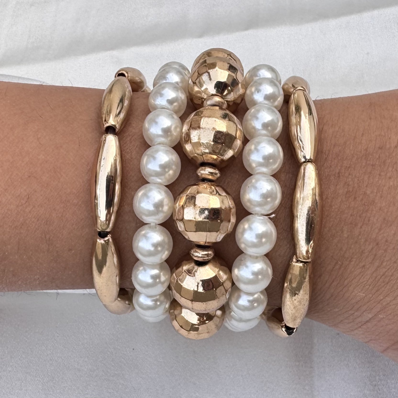 TFC Cylinder Bead Gold Plated Stacked Bracelet (set of 5)